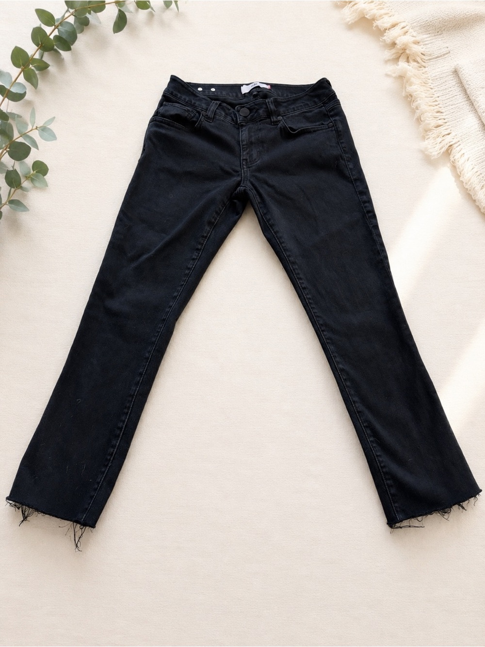 CAbi Black Straight-Leg Jeans with frayed hem size 2